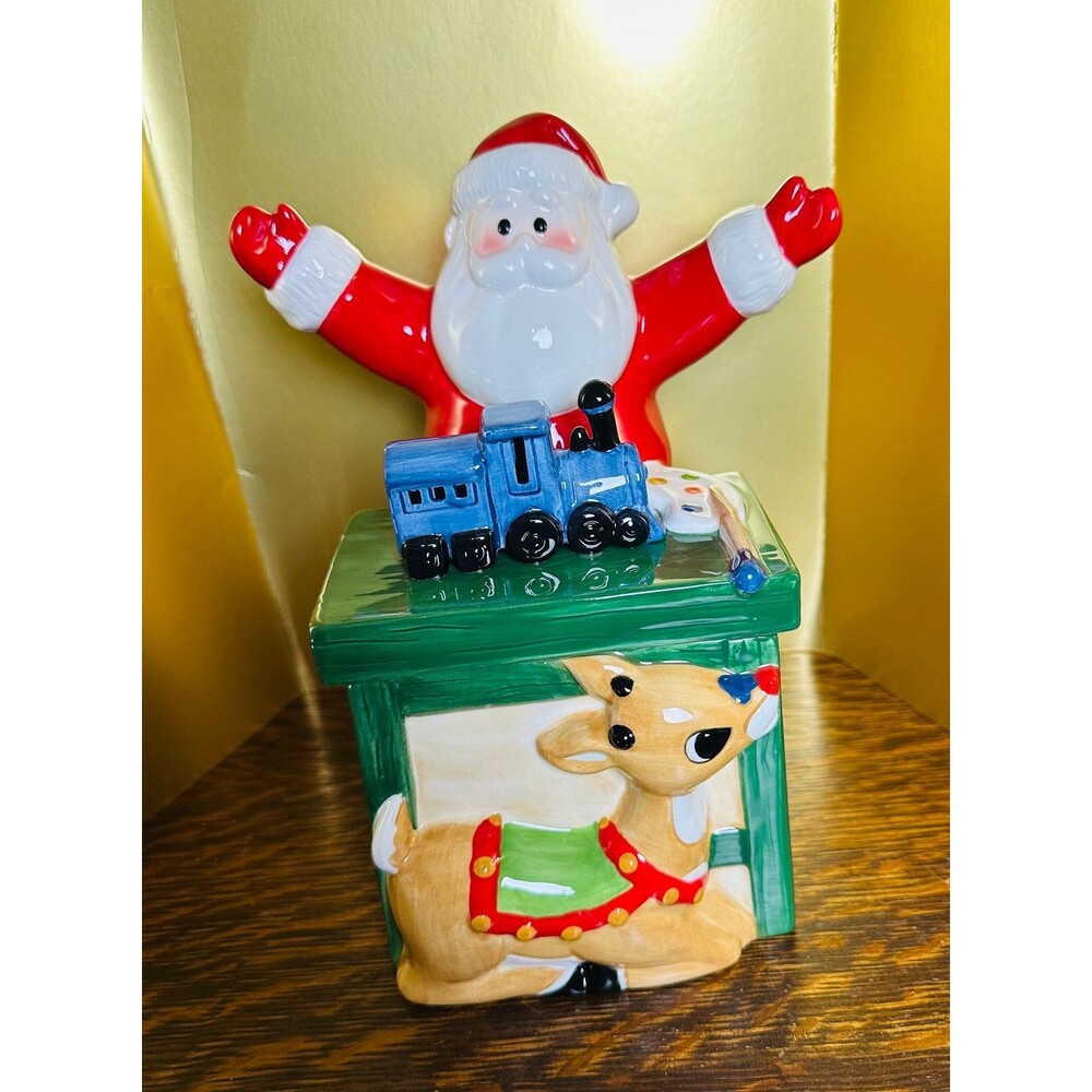 Lenox Rudolph Red-Nosed Reindeer & Santa’s Workbench Cookie Jar 2002 Vintage